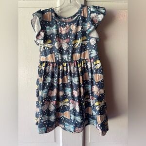 Blue and Orange Ruffled Ruched Sundress